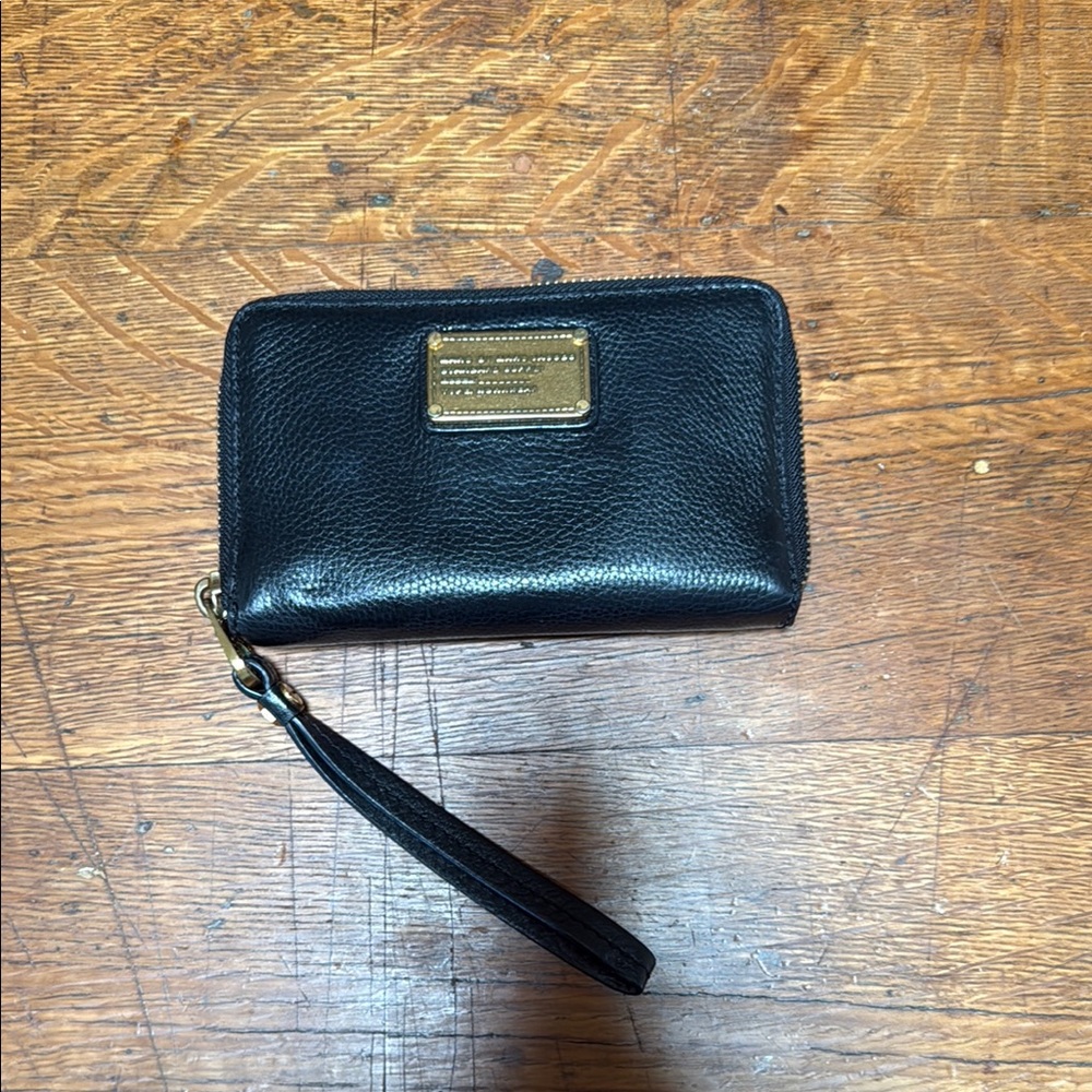 Marc Jacob’s Black Leather Wristlet with Gold Plaque